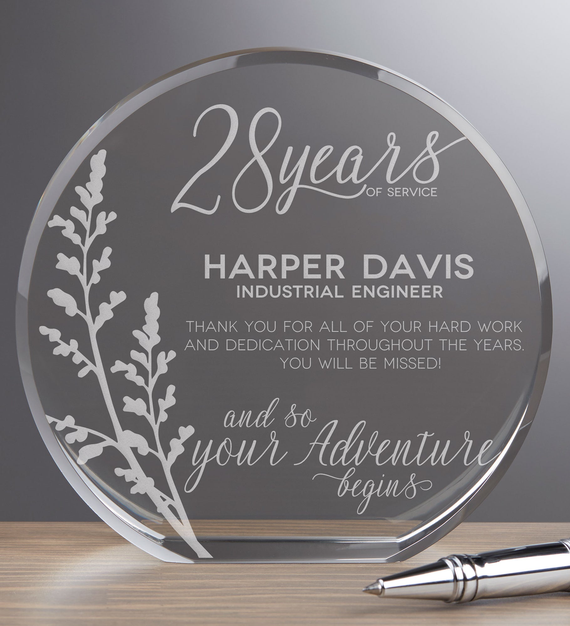 Retirement Round Crystal Personalized Award
